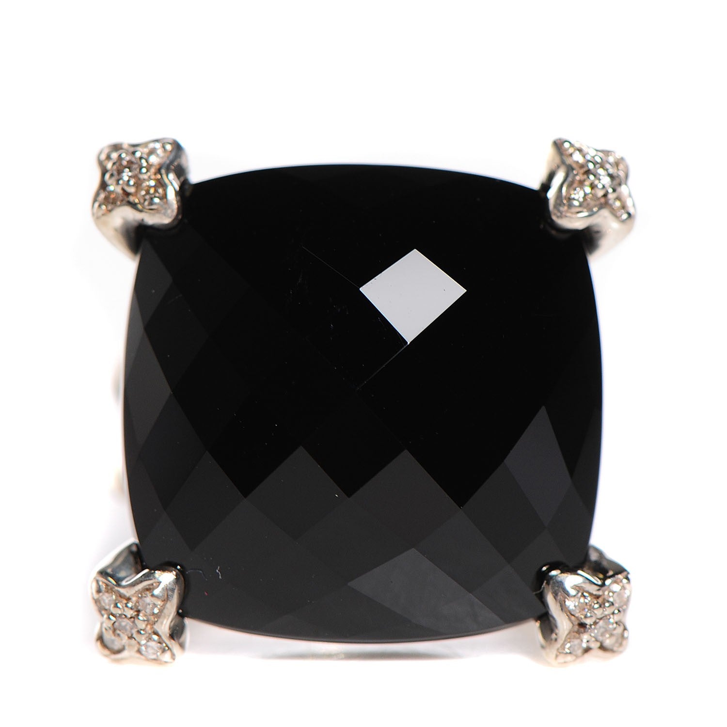 David Yurman Sterling Silver Black Onyx Pave Diamond 20mm Cushion On Point Ring 7 1 of 5