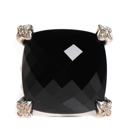 David Yurman Sterling Silver Black Onyx Pave Diamond 20mm Cushion On Point Ring 7 1 of 5