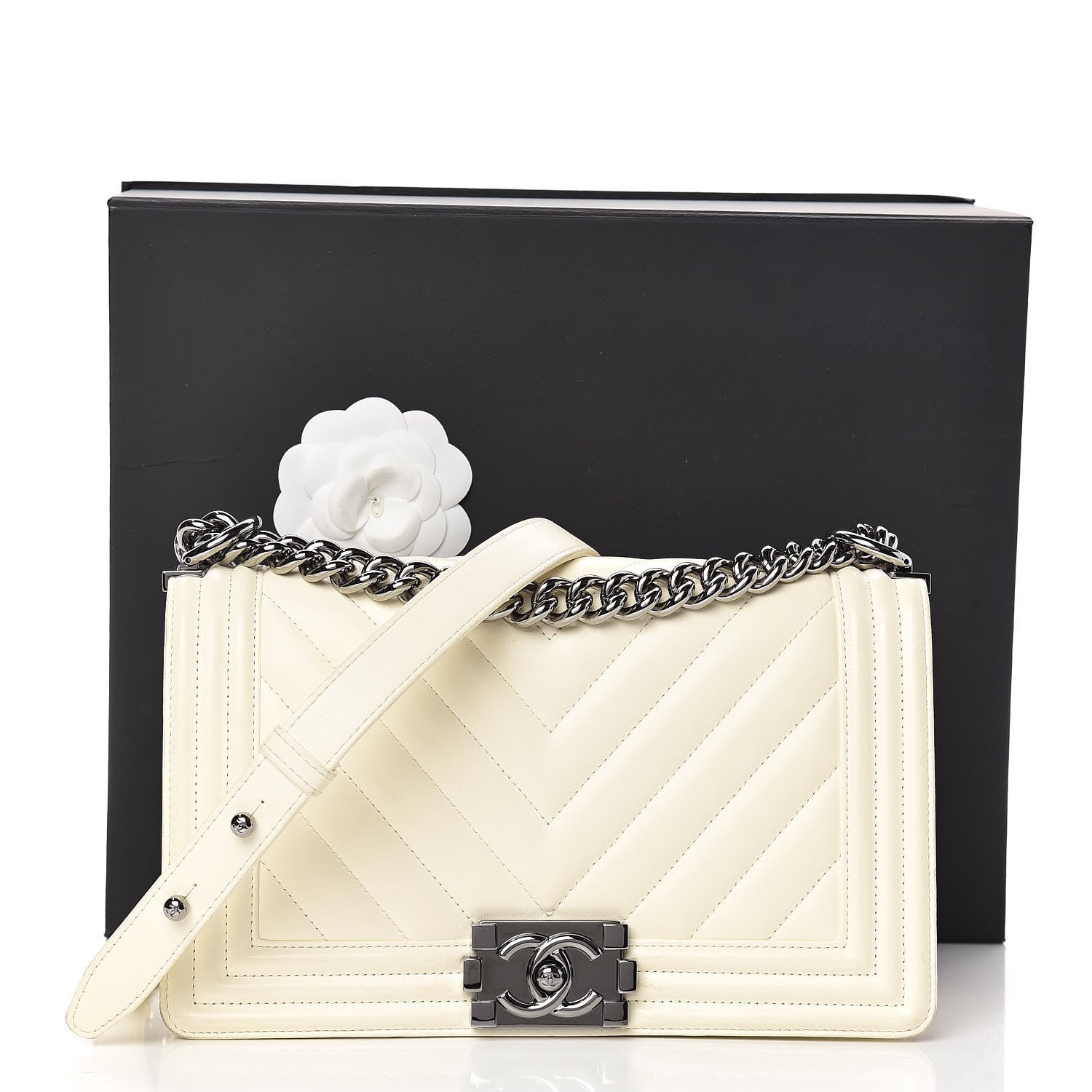 Chanel Lambskin Chevron Quilted Medium Boy Flap Ivory 12 of 12