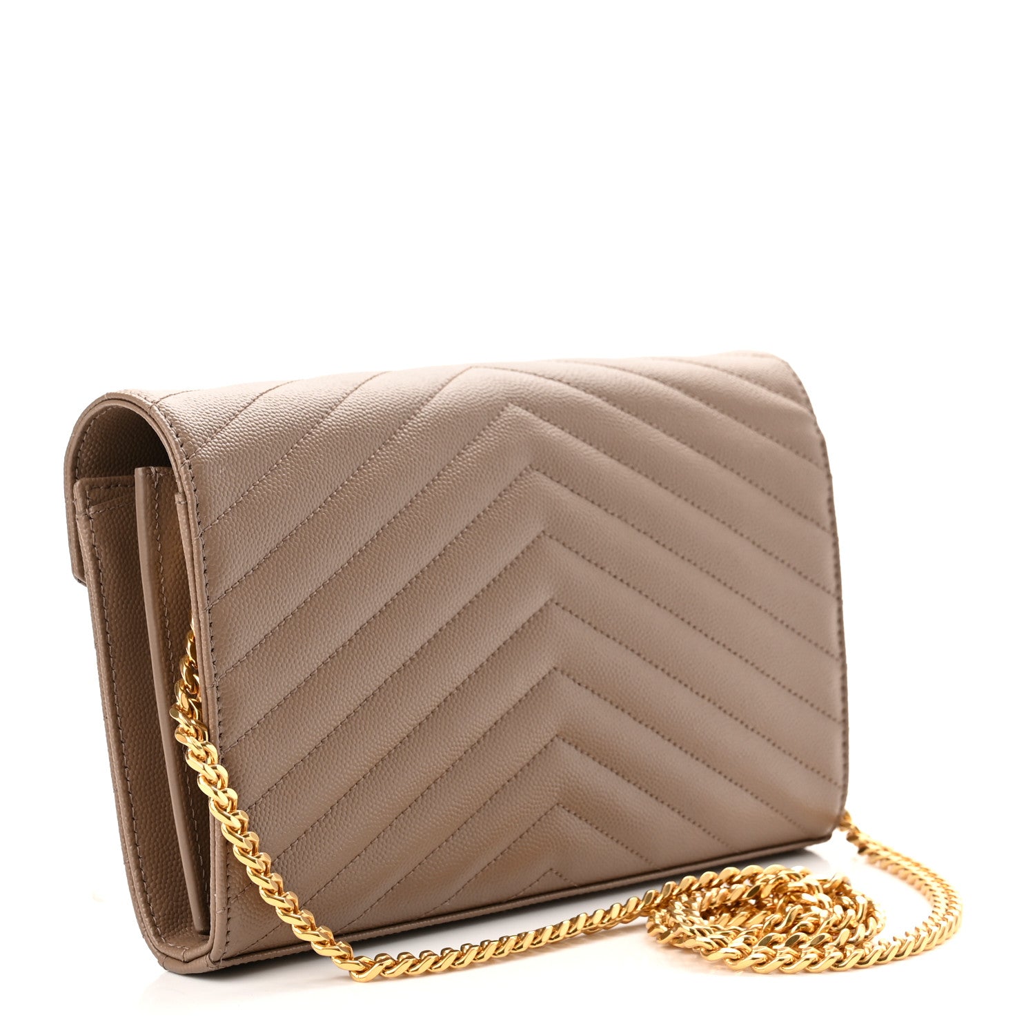 Saint Laurent Grain De Poudre Matelasse Chevron Monogram Chain Wallet Fard 2 of 8