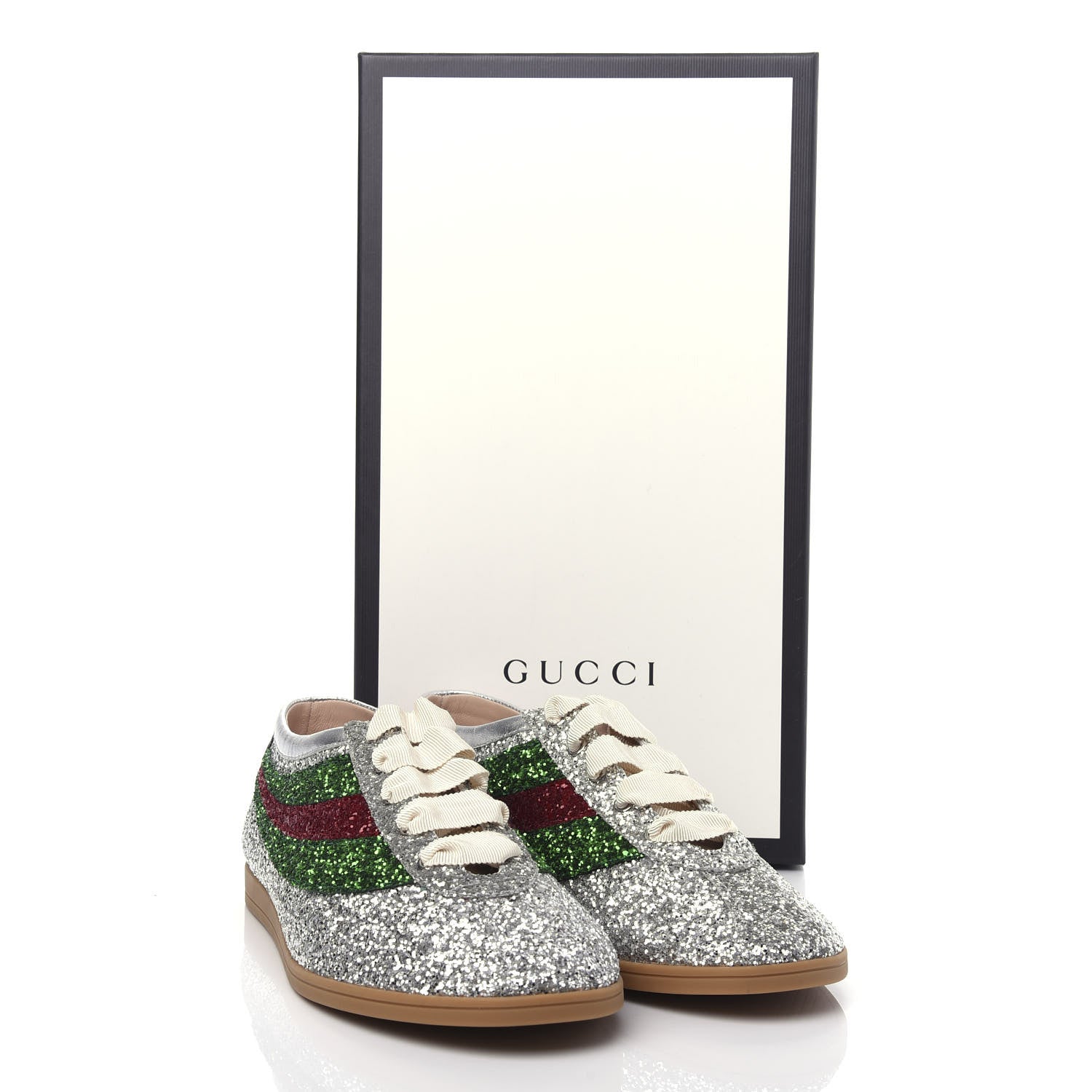 Gucci Glitter Fabric Web Mens Falacer Sneakers 9 Silver 12 of 12