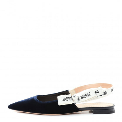 Christian Dior Velvet Ribbon J'Adoir Slingback Ballet Flats 37 Deep Blue 1 of 11
