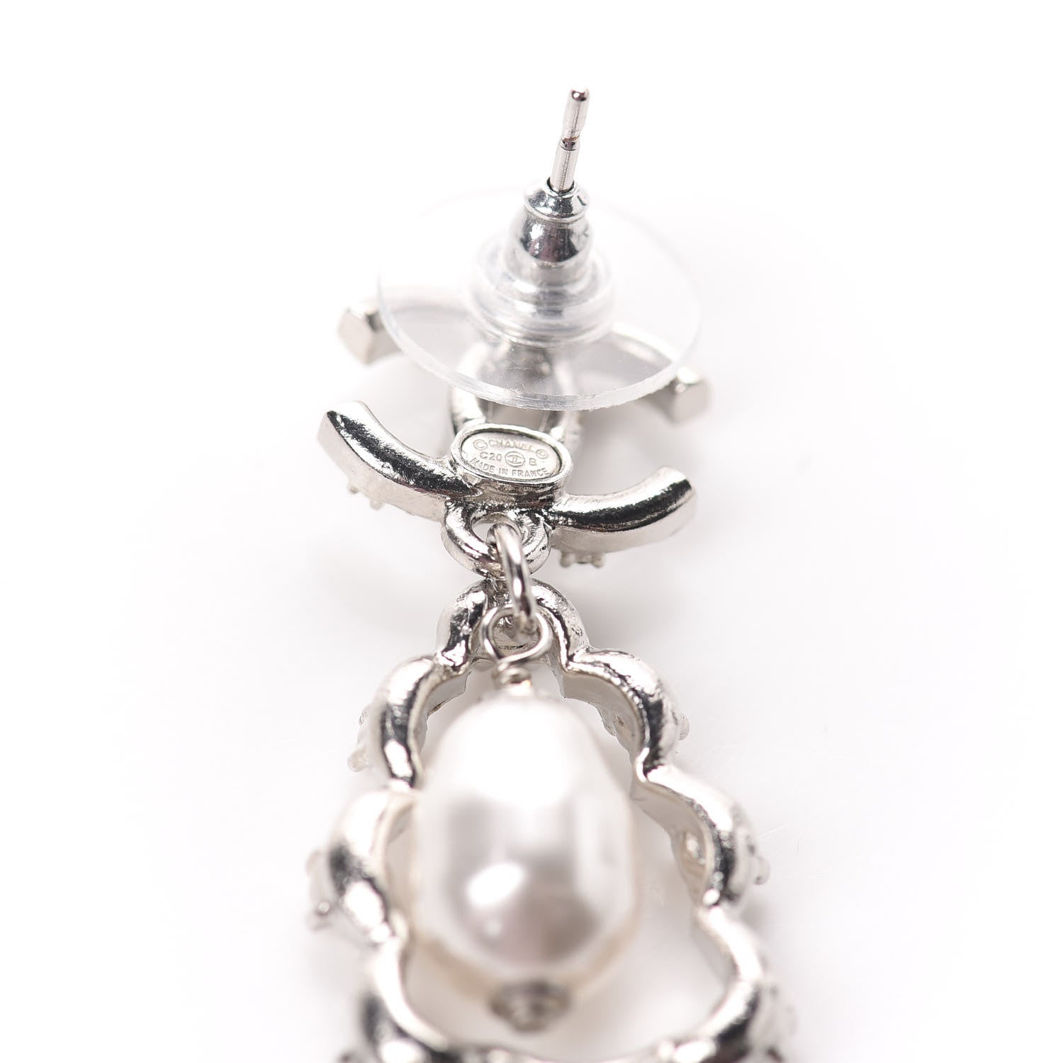 Chanel Crystal Pearl Imperial Bow Earrings Silver 4 of 5