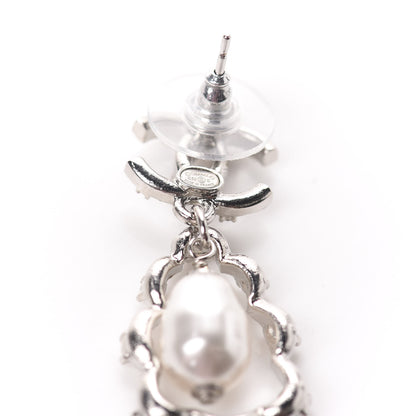 Chanel Crystal Pearl Imperial Bow Earrings Silver 4 of 5