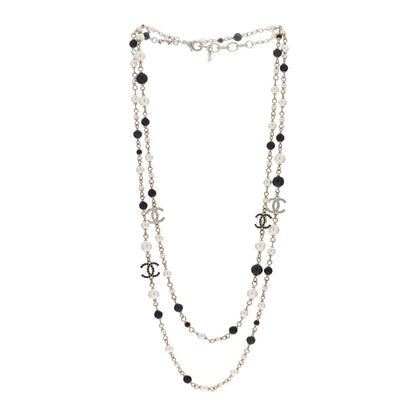Chanel Pearl Bead Crystal CC Long Necklace Black Gold 3 of 4