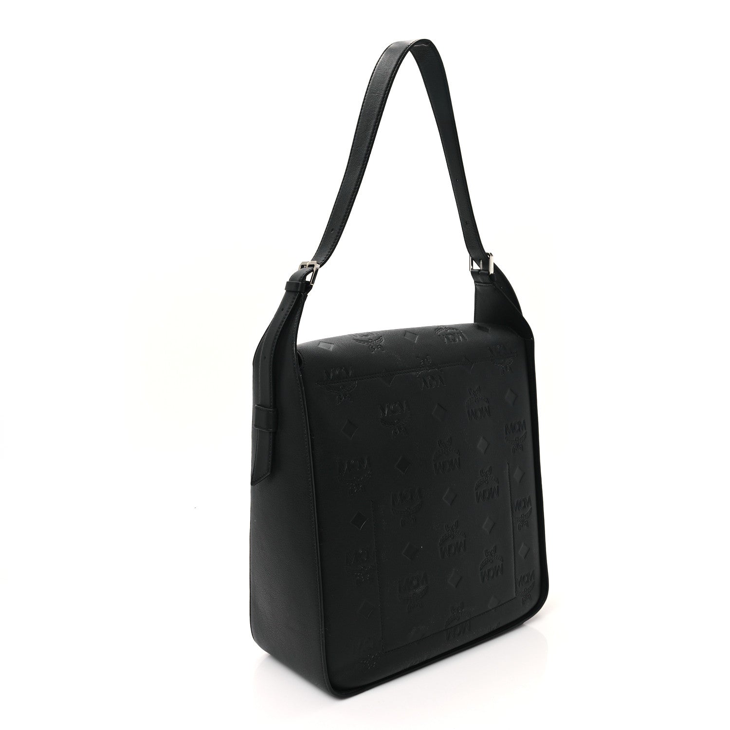 MCM Calfskin Ottomar Monogram Large Aren Flap Hobo Black 3 of 10