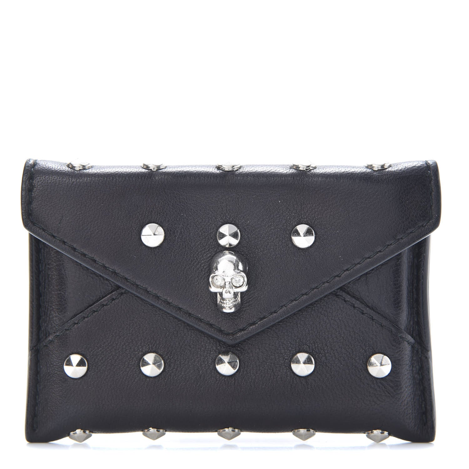 Alexander McQueen Calfskin Studded Skull Envelope Card Holder Black 1 of 13