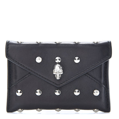 Alexander McQueen Calfskin Studded Skull Envelope Card Holder Black 1 of 13