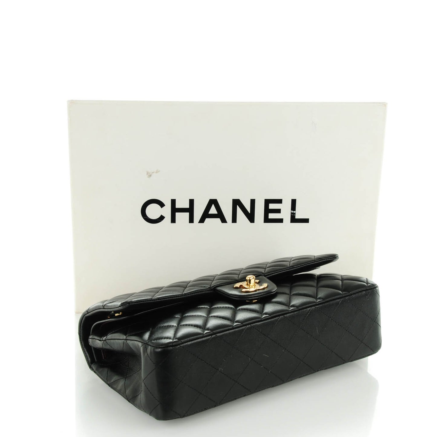 Lambskin Quilted Medium Double Flap Black