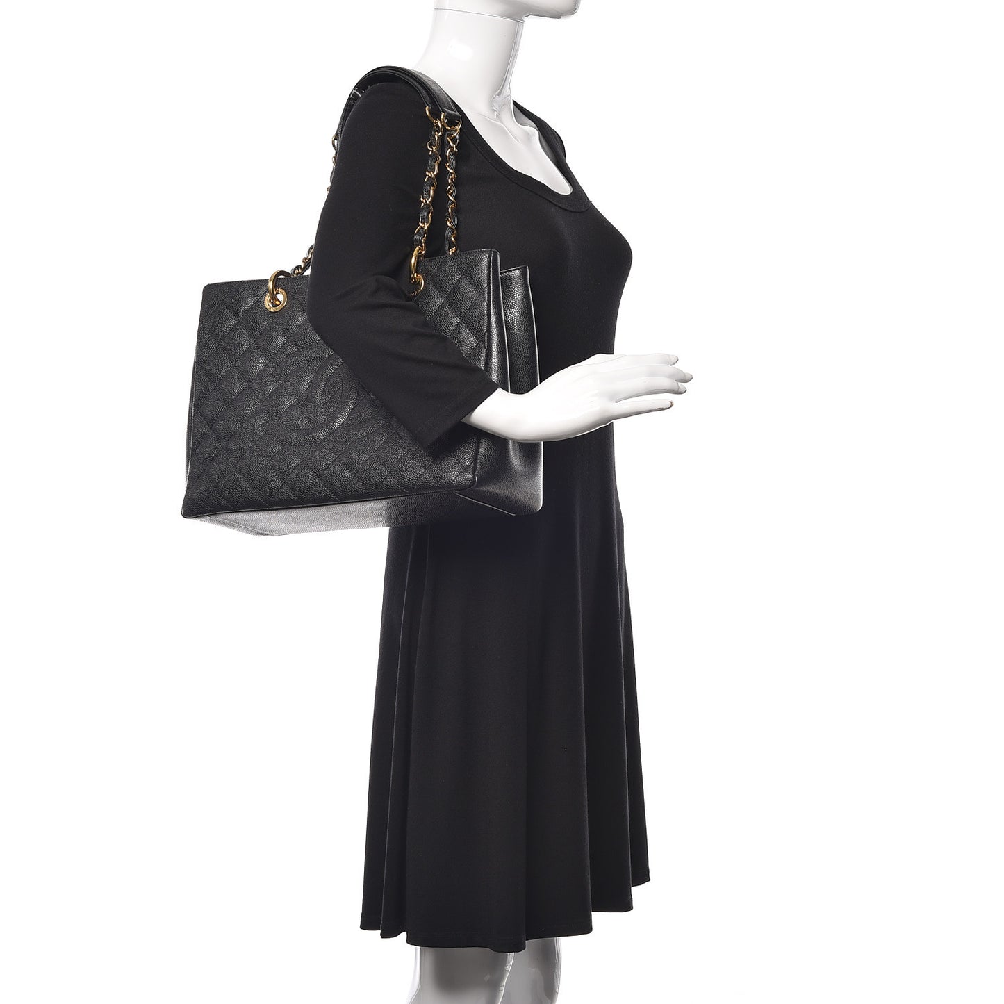 Caviar Quilted Grand Shopping Tote GST Black