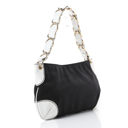 Chanel Lambskin Canvas CC Small Olsen Chain Shoulder Bag White Black 3 of 12
