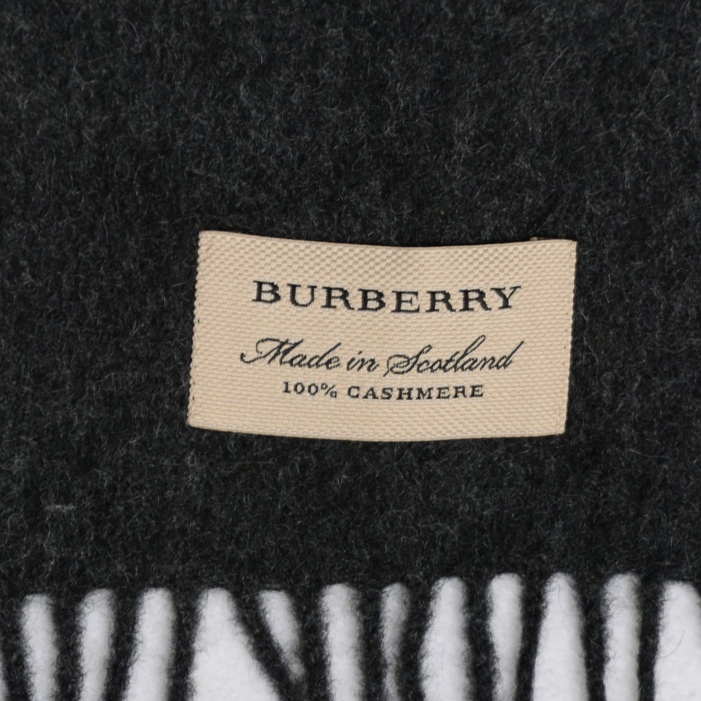 Cashmere Embroidered Fringe Scarf Charcoal