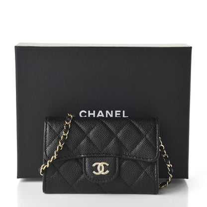 Chanel Caviar Quilted Flap Card Holder On Chain Black 12 of 12