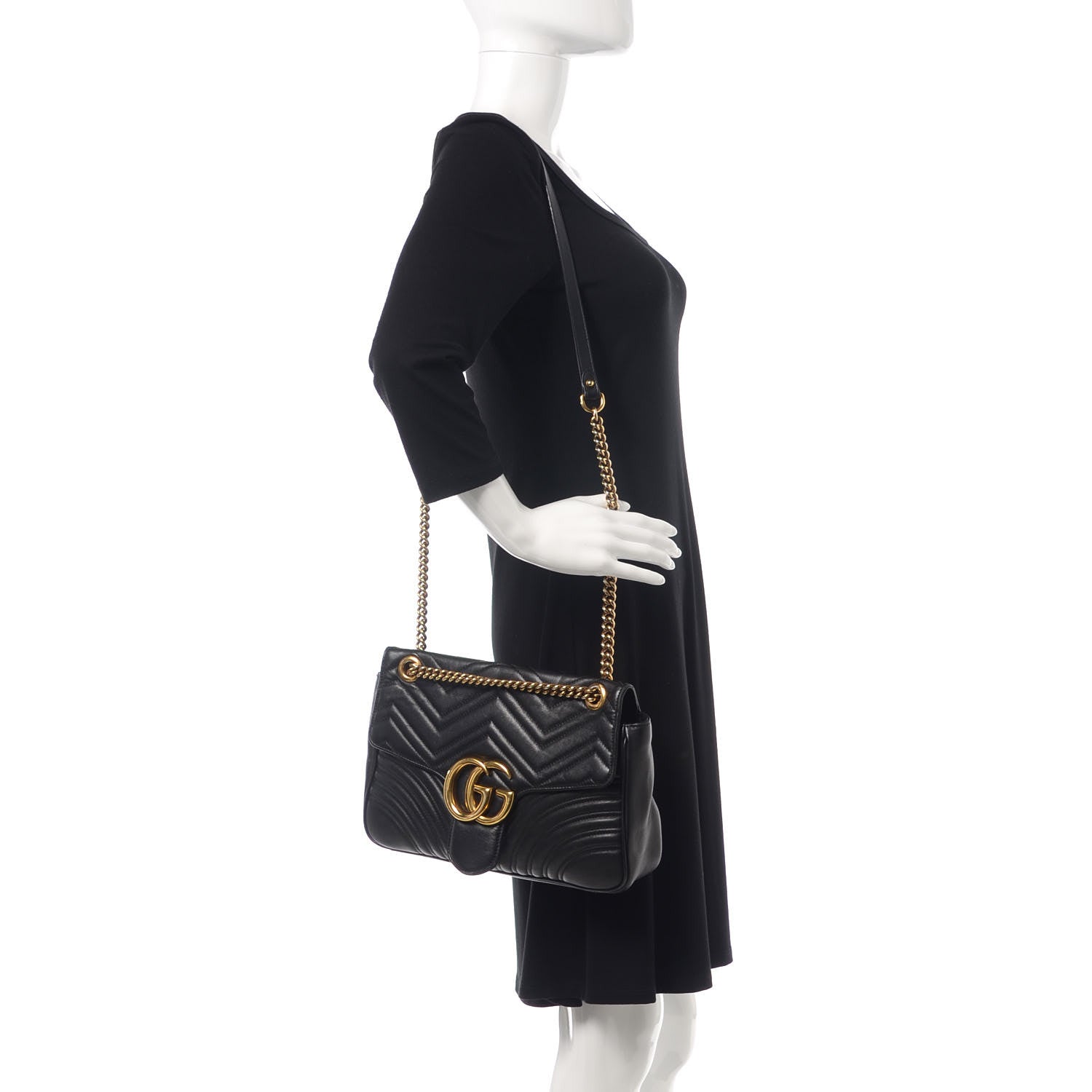 Gucci Calfskin Matelasse Medium GG Marmont Shoulder Bag Black 2 of 16