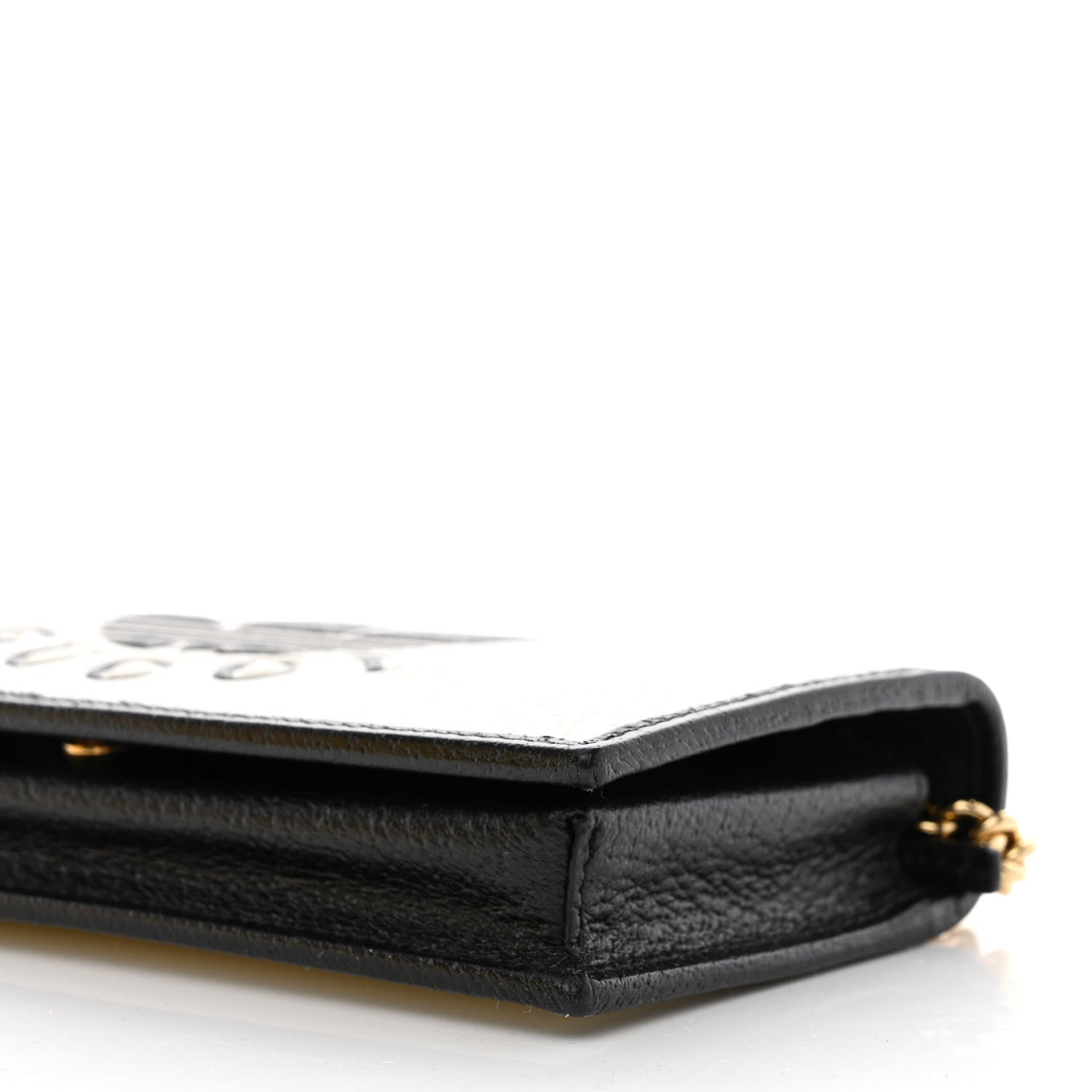 Gucci X ADIDAS Textured Dollar Calfskin Trefoil Embossed Wallet On Chain Off White Black 10 of 11