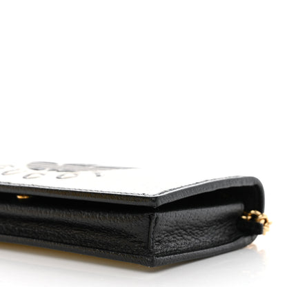 Gucci X ADIDAS Textured Dollar Calfskin Trefoil Embossed Wallet On Chain Off White Black 10 of 11