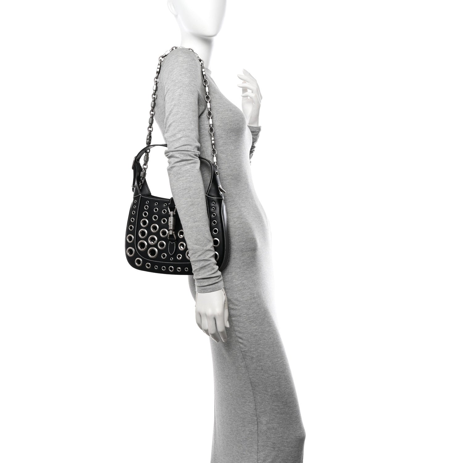 Gucci Calfskin Ha Ha Ha Jackie 1961 Eyelet Hobo Black 2 of 11