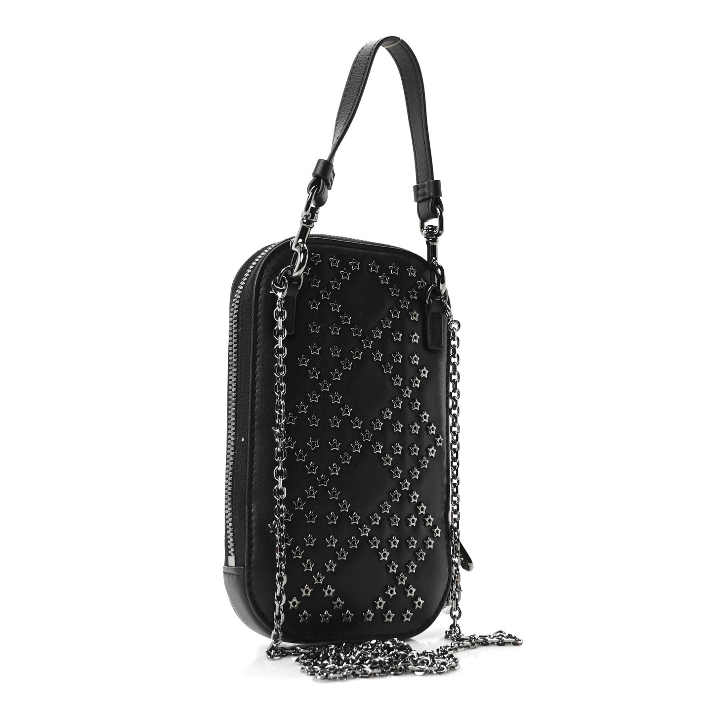 Lambskin Cannage Lucky Star Studded Lady Dior Phone Holder  Black