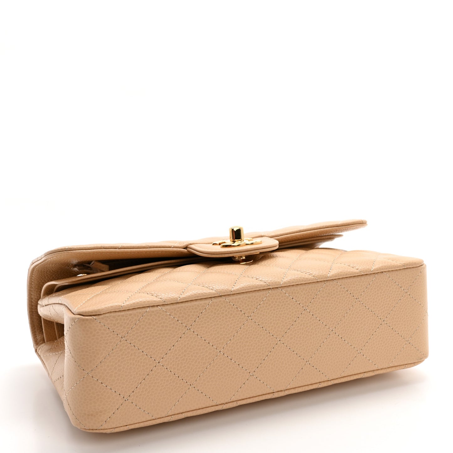 Caviar Quilted Small Double Flap Beige