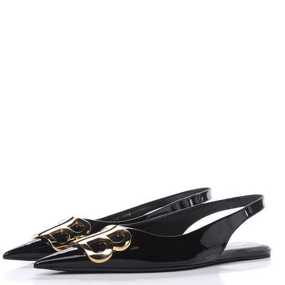 Balenciaga Patent BB Knife Pointy Toe Slingback Flats 37.5 Black 3 of 10