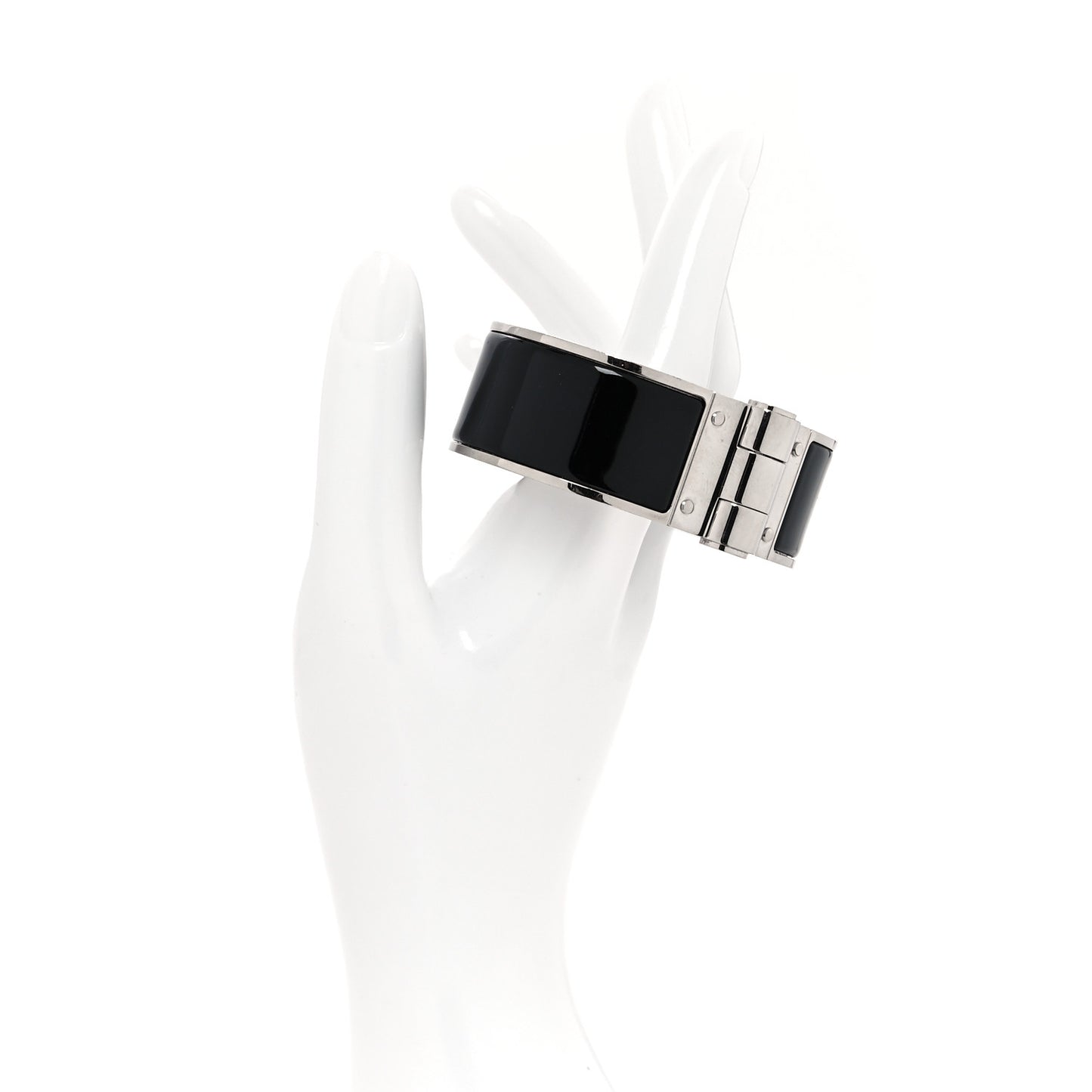 Enamel Charniere Uni Wide Hinged Bracelet S Black