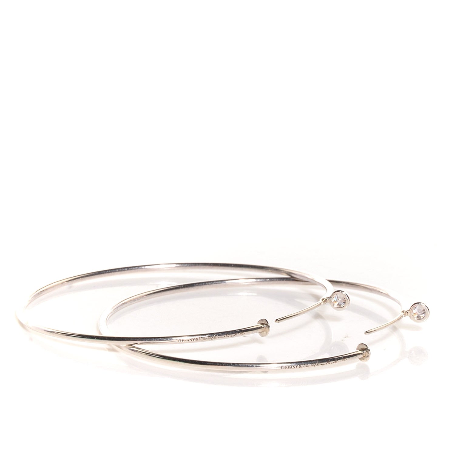 Tiffany Sterling Silver Diamond Medium Elsa Peretti Hoop Earrings 5 of 7