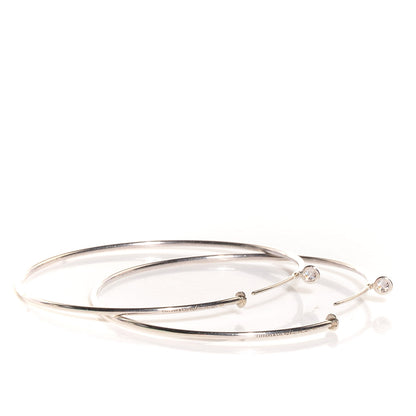Tiffany Sterling Silver Diamond Medium Elsa Peretti Hoop Earrings 5 of 7