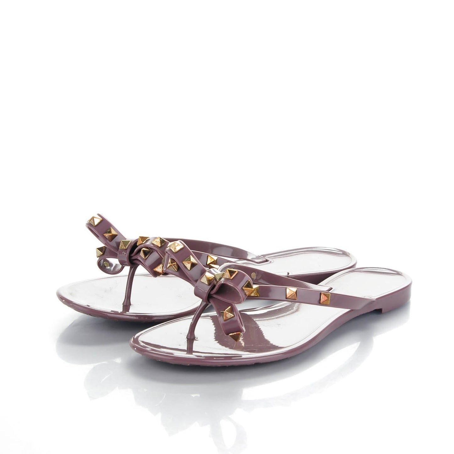 PVC Jelly Rockstud Bow Thong Sandals 40 Dark Mauve