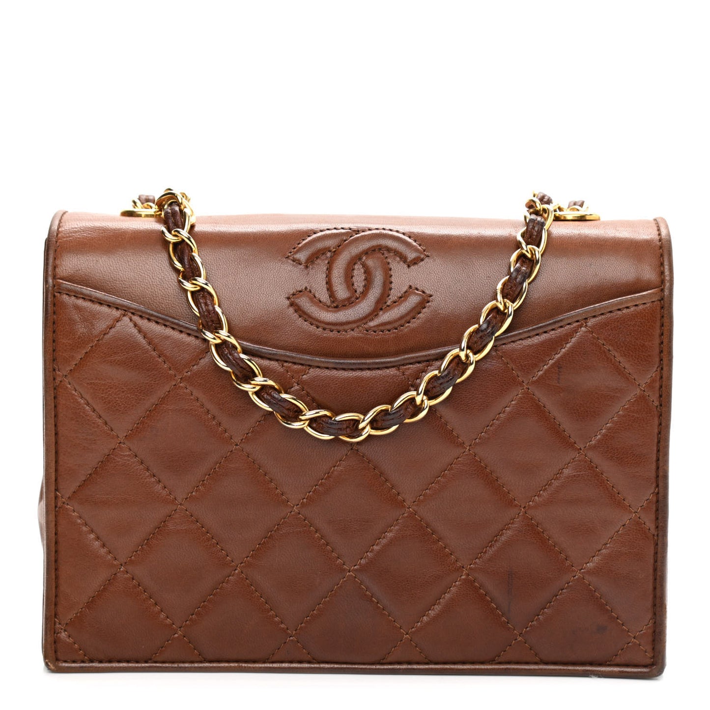 Lambskin Quilted CC Single Flap Brown