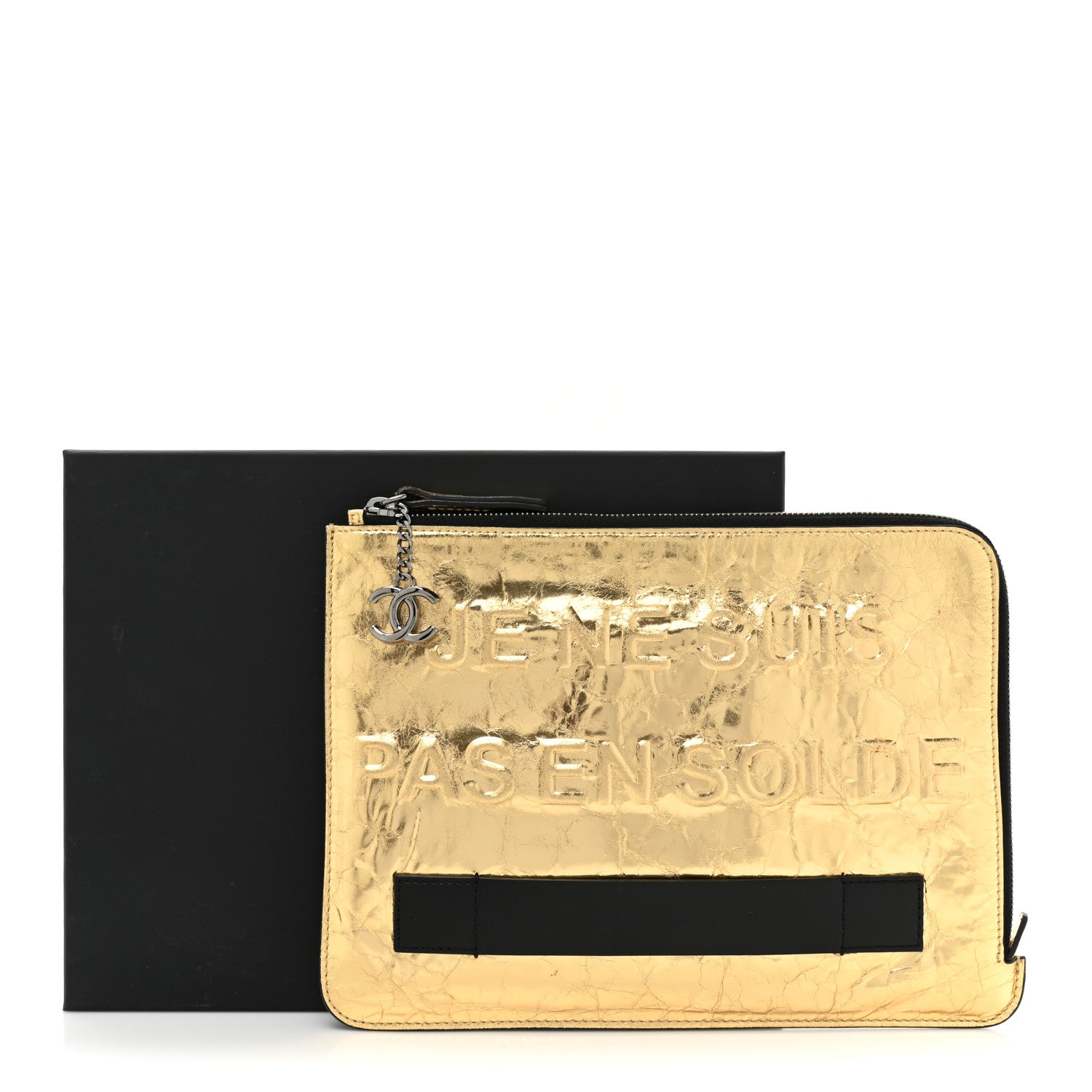 Chanel Metallic Lambskin Medium Je Ne Suis Pas En Solde Pouch Clutch Gold 10 of 10