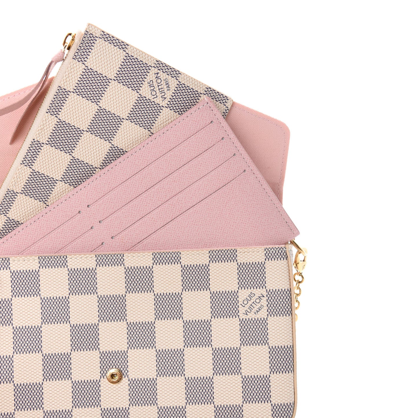 Damier Azur Pochette Felicie Chain Wallet Rose Ballerine