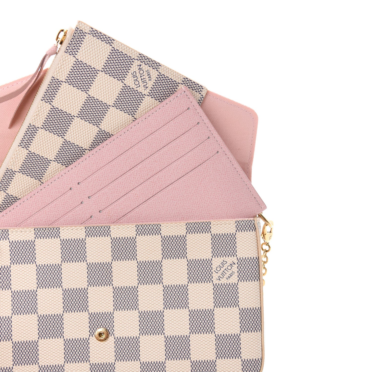 Louis Vuitton Damier Azur Pochette Felicie Chain Wallet Rose Ballerine 8 of 12