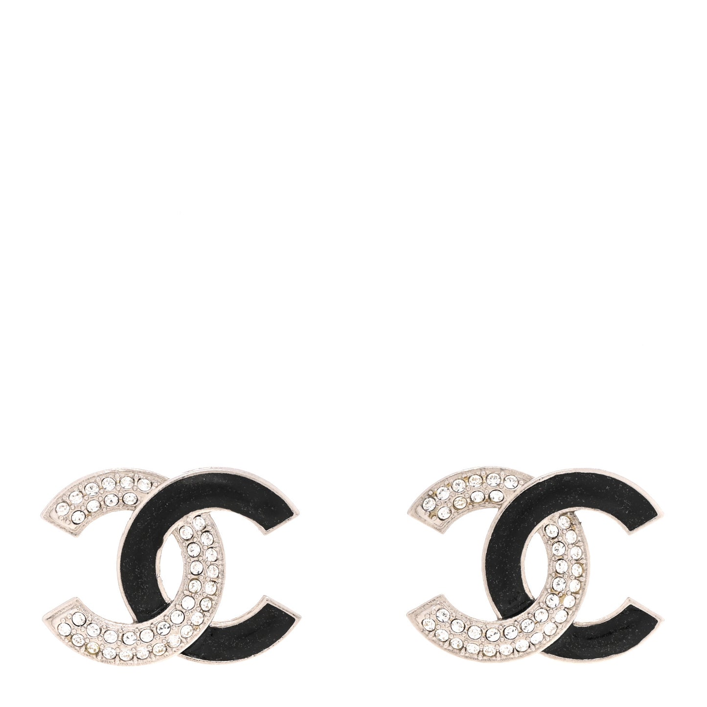 Crystal Enamel CC Earrings Silver Black
