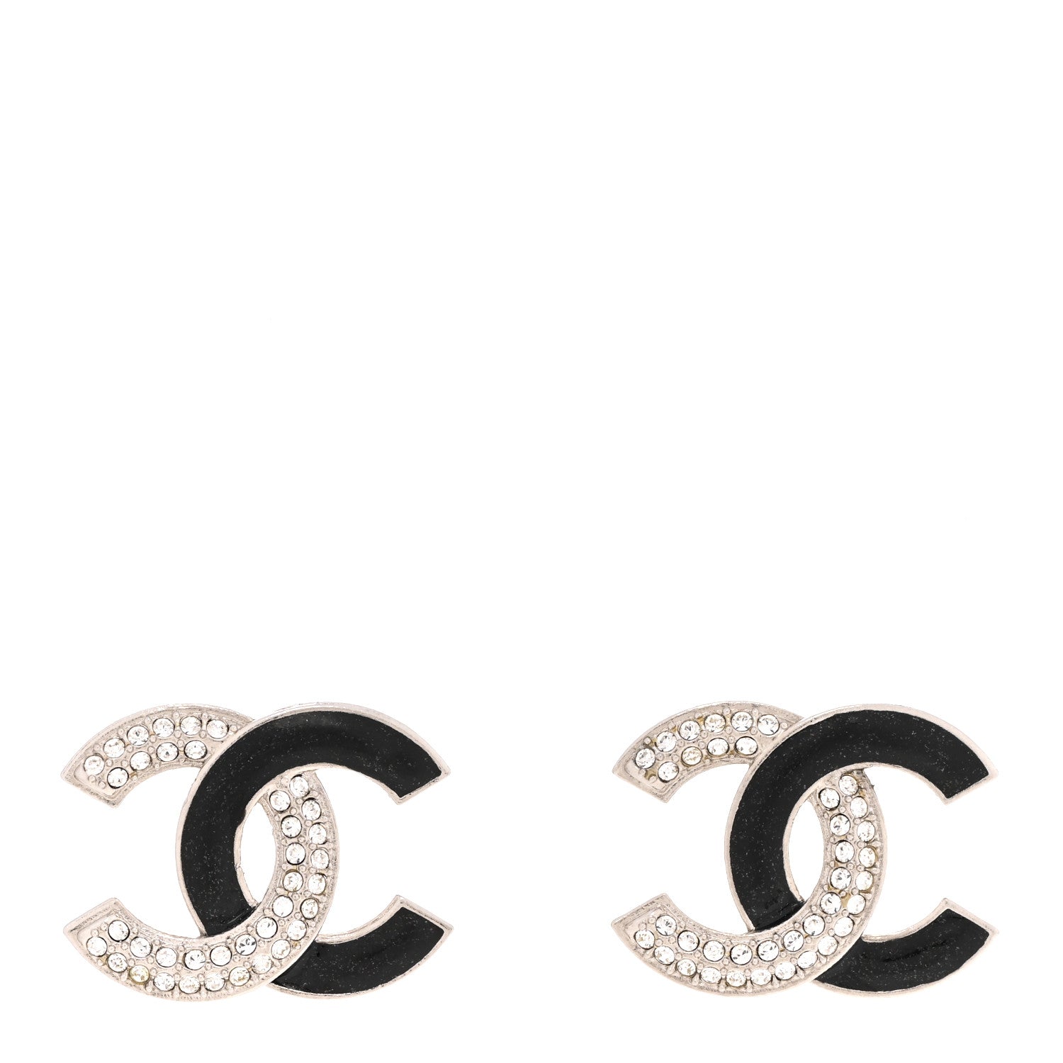 Chanel Crystal Enamel CC Earrings Silver Black 1 of 5