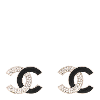 Chanel Crystal Enamel CC Earrings Silver Black 1 of 5