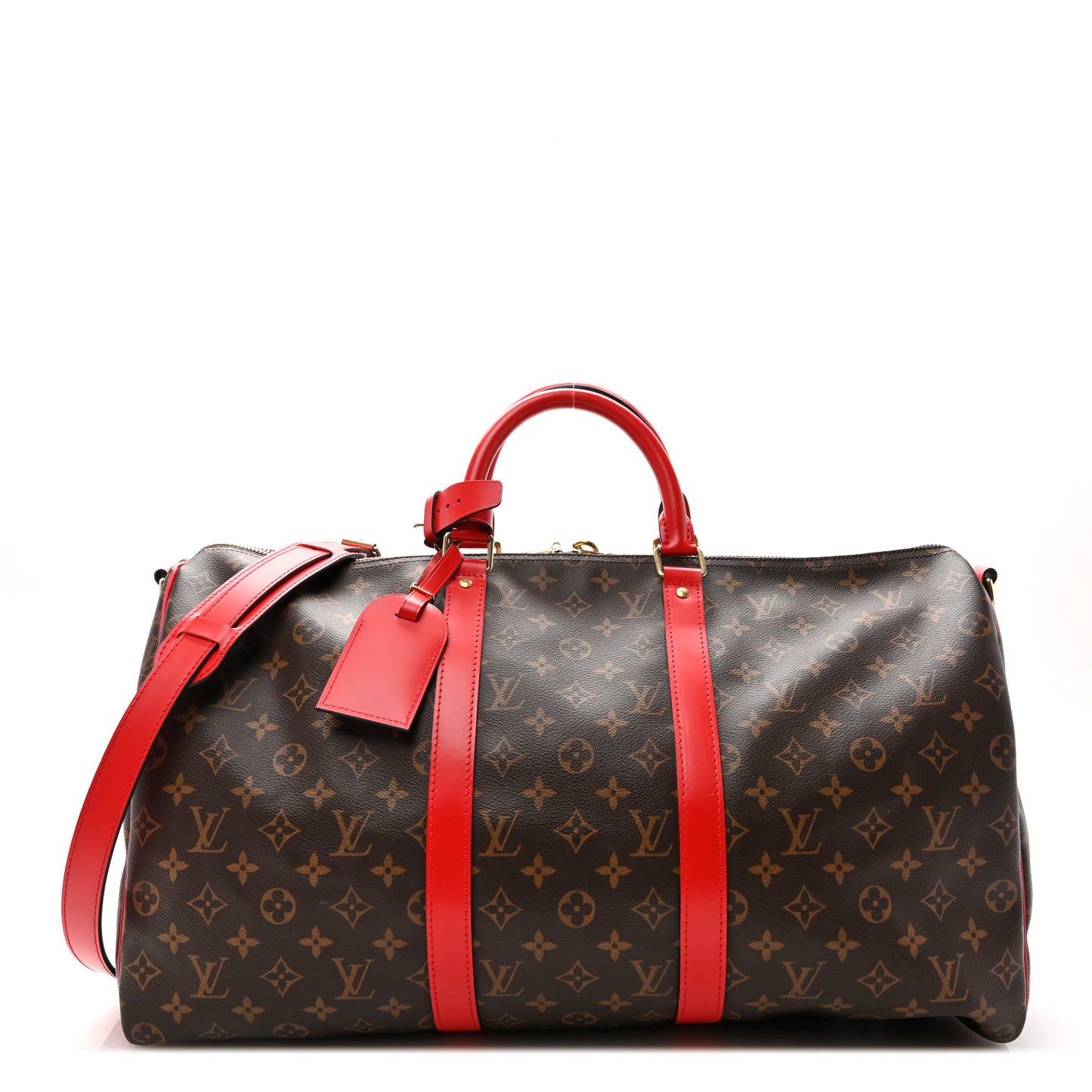 Calfskin Monogram Keepall Bandouliere 50 Coquelicot