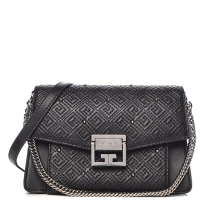 Givenchy Lambskin Embroidered Studded Small GV3 Shoulder Bag Black 1 of 9