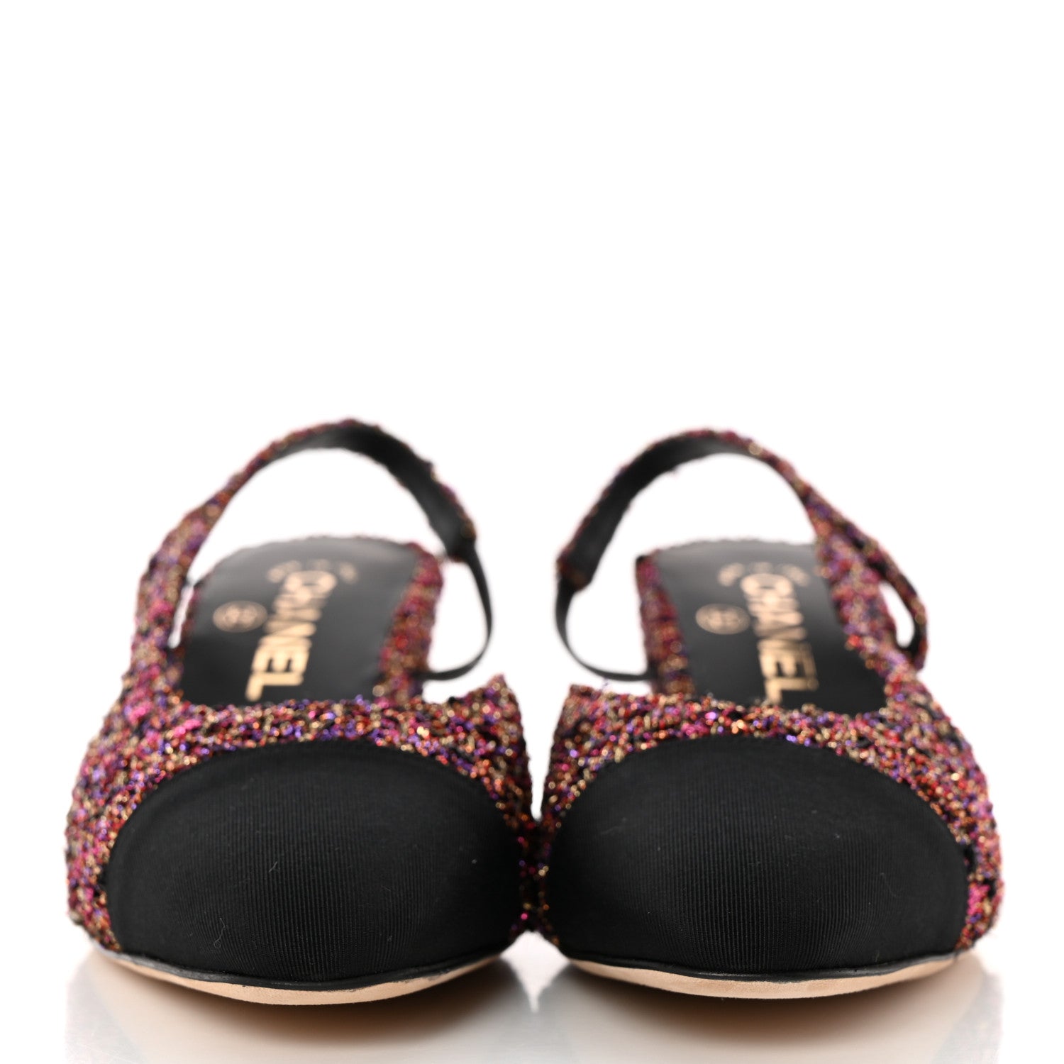 Chanel Tweed Grosgrain Cap Toe CC Slingback Pumps 38 Pink Black 2 of 13