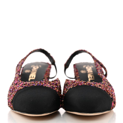 Chanel Tweed Grosgrain Cap Toe CC Slingback Pumps 38 Pink Black 2 of 13