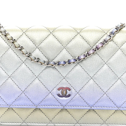 Chanel Gradient Metallic Calfskin Quilted Wallet On Chain WOC Silver Blue Yellow Purple 9 of 11
