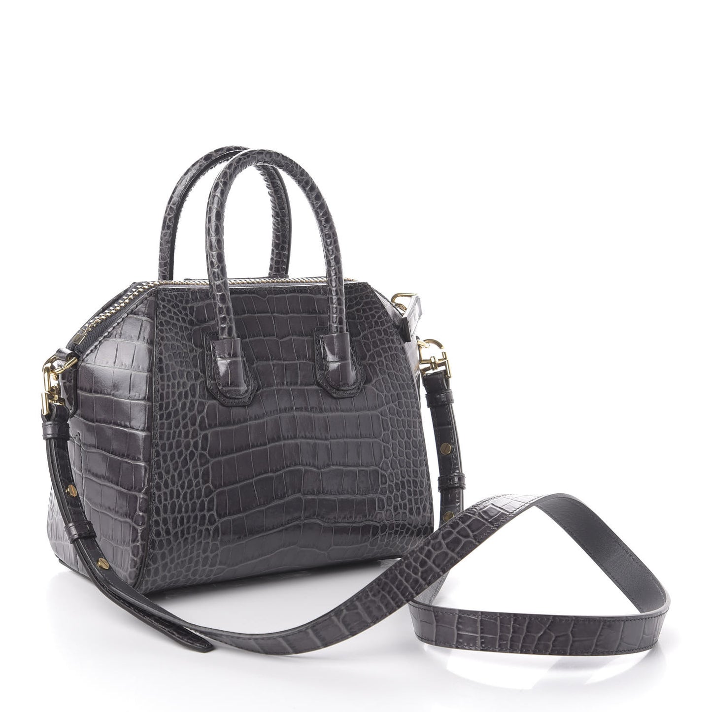 Calfskin Crocodile Embossed Mini Antigona Storm Grey