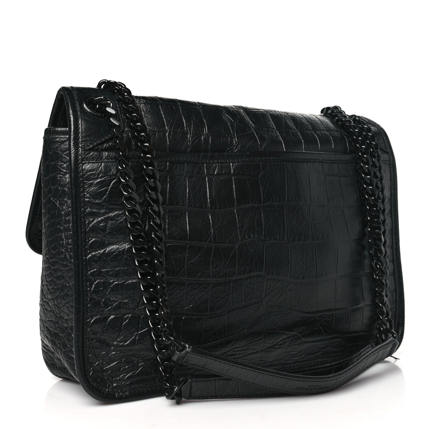 Crocodile Embossed Lambskin Monogram Medium Niki Chain Satchel Black