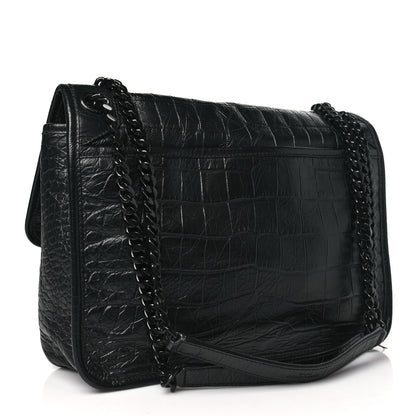 Saint Laurent Crocodile Embossed Lambskin Monogram Medium Niki Chain Satchel Black 3 of 11