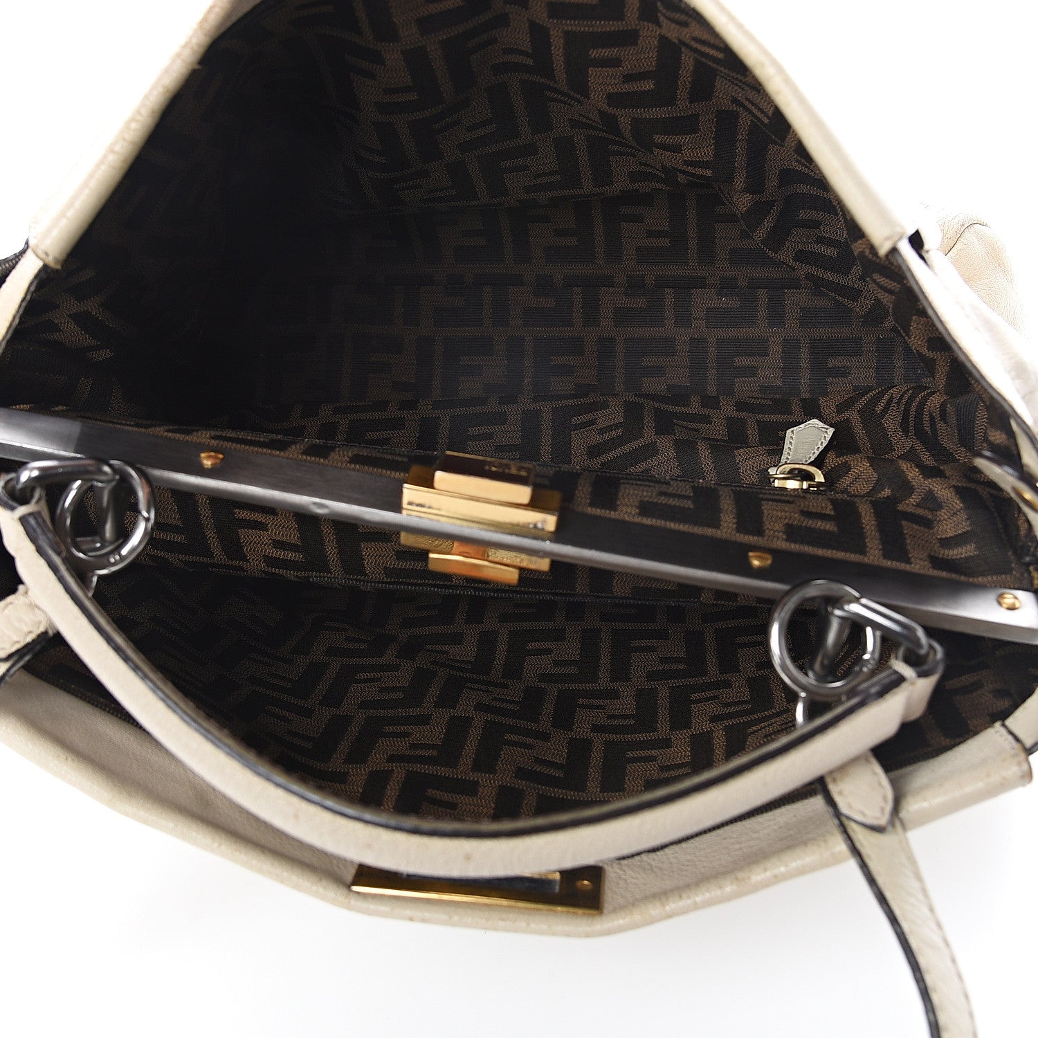 Fendi Goatskin Zucca Large Peekaboo Iconic Satchel Latte Tobacco Moro 4 of 8
