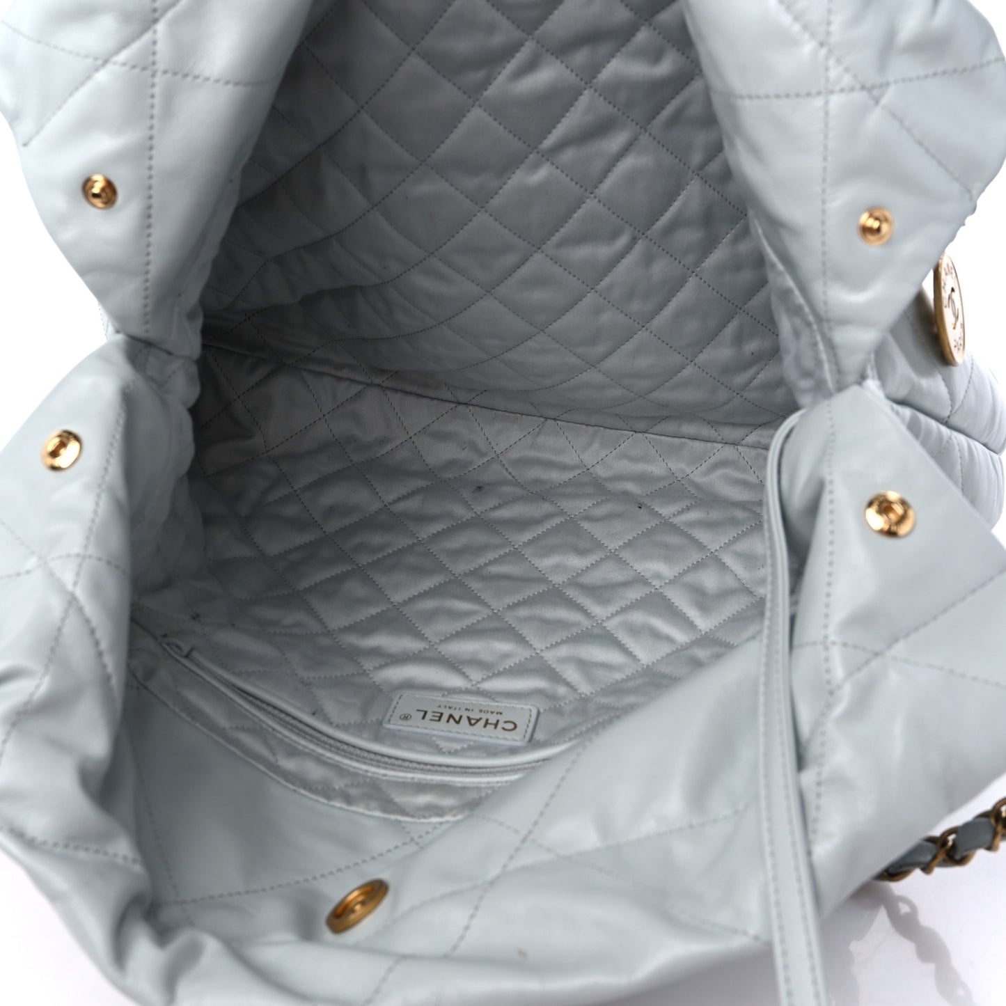 Shiny Calfskin Quilted Chanel 22 Light Blue