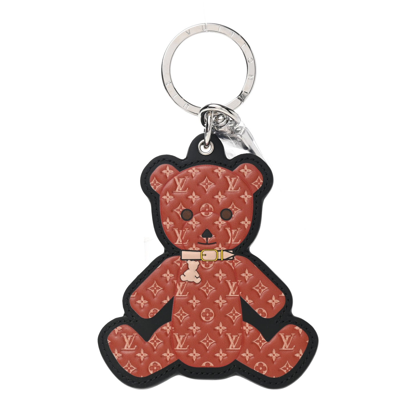 Monogram Teddy Bear Bag Charm Key Holder Brown