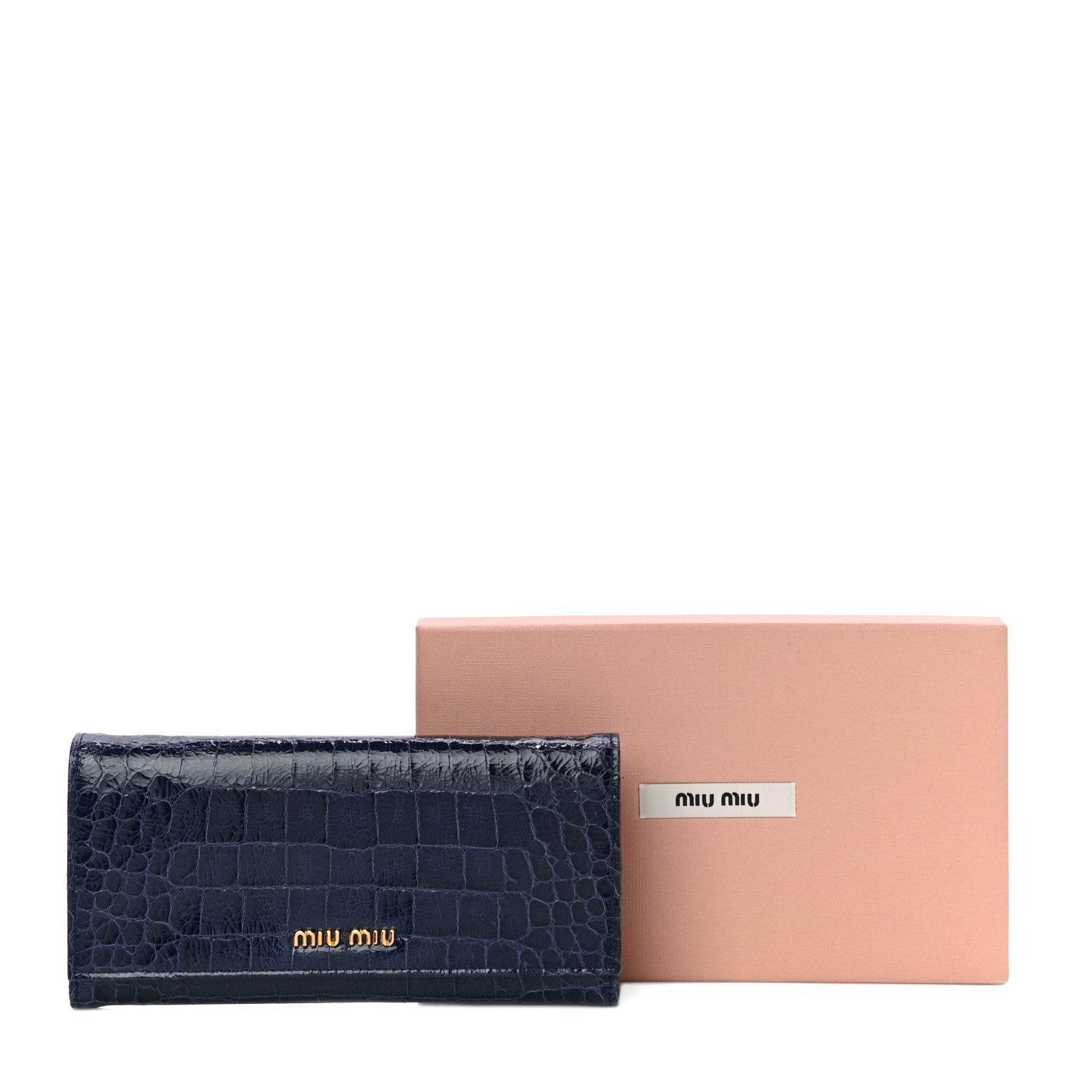 Miu Miu Patent Crocodile Embossed Saint Cocco Lux Continental Flap Wallet Bluette 18 of 18