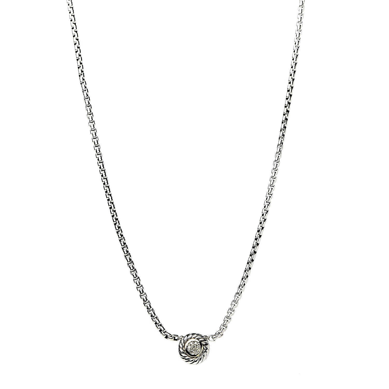 David Yurman Sterling Silver 18K Yellow Gold Diamond 12mm Pave Cookie Necklace 1 of 5