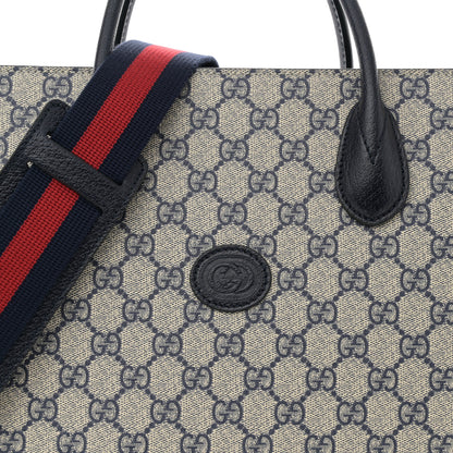 Gucci GG Supreme Monogram Textured Dollar Calfskin Web Medium Retro Interlocking G Tote Bag Beige Blue 8 of 10