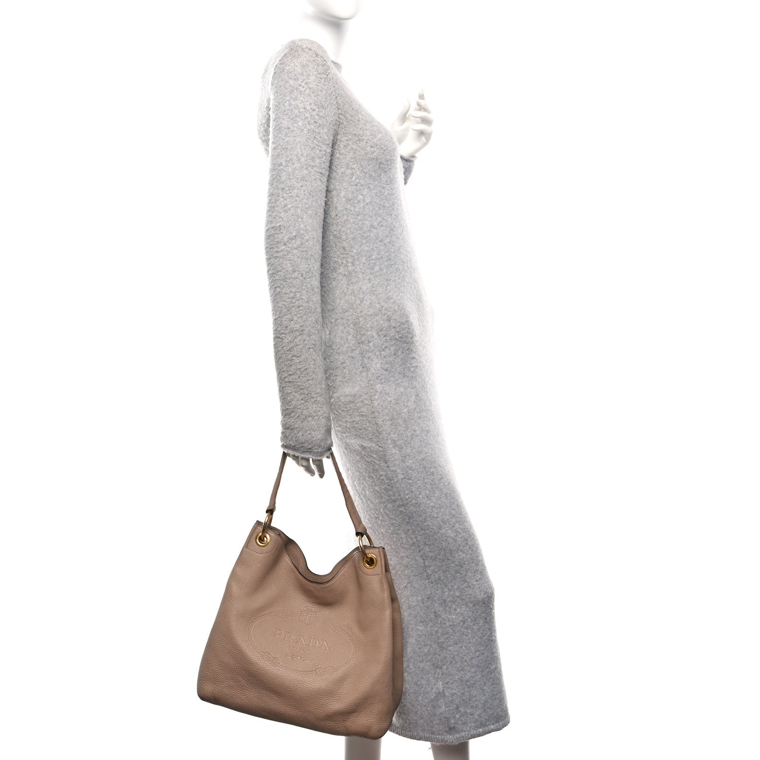 Prada Vitello Phenix Embossed Logo Hobo Caramel 2 of 10